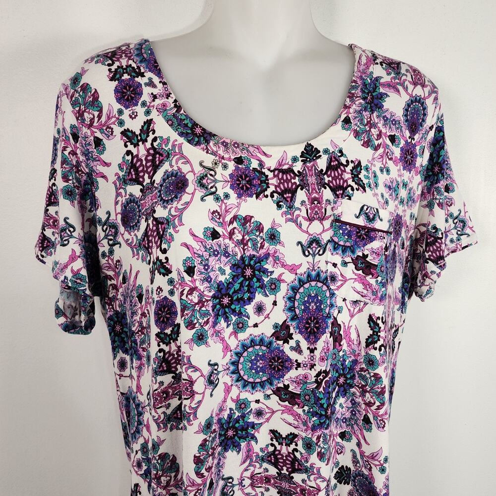 Soma Cool Nights Sleep Shirt Purple Ivory Floral Short Sleeve Nightgown Pocket M - Picture 4 of 9